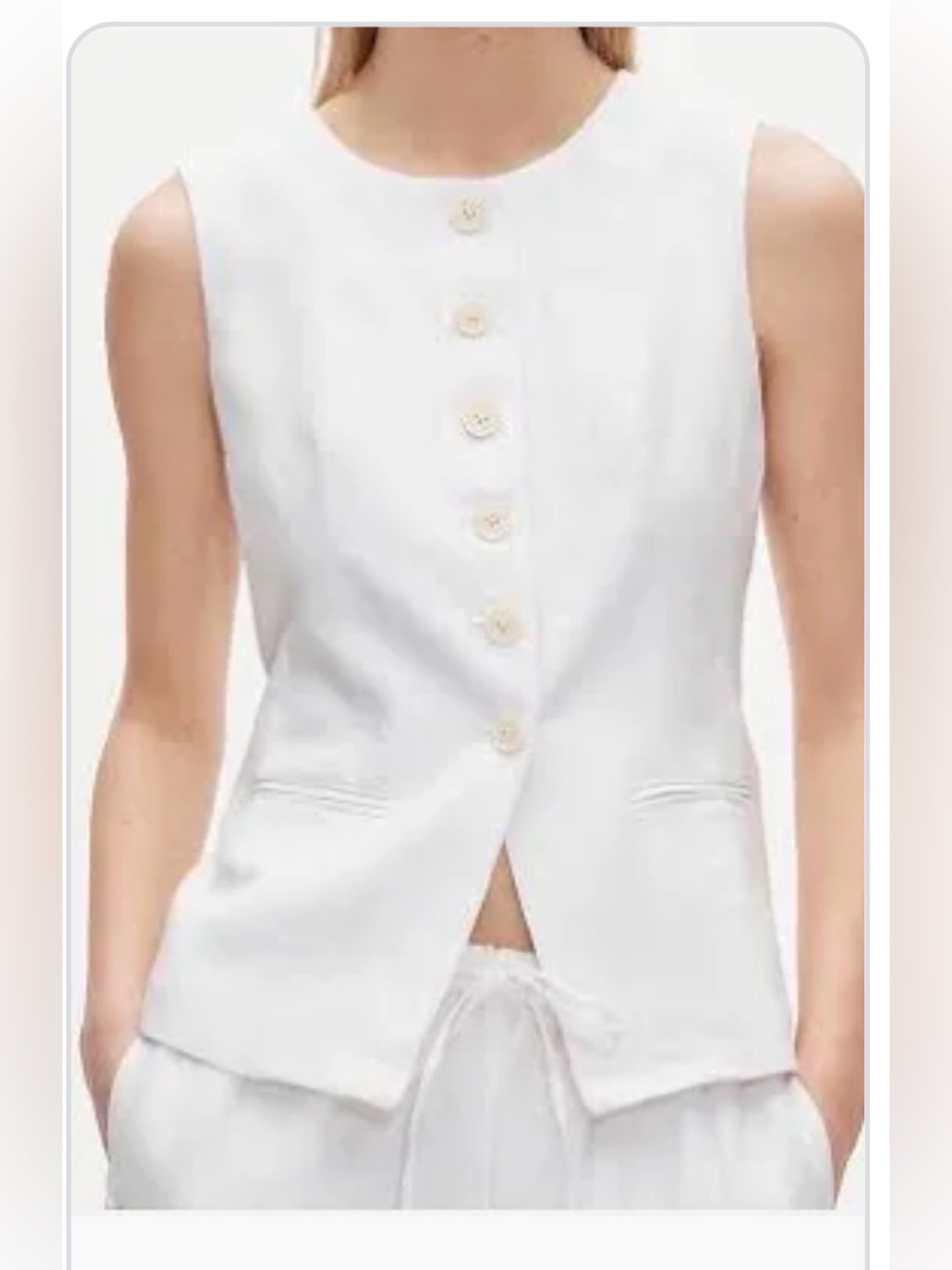 J.Crew White linen Sleeveless Button Vest
